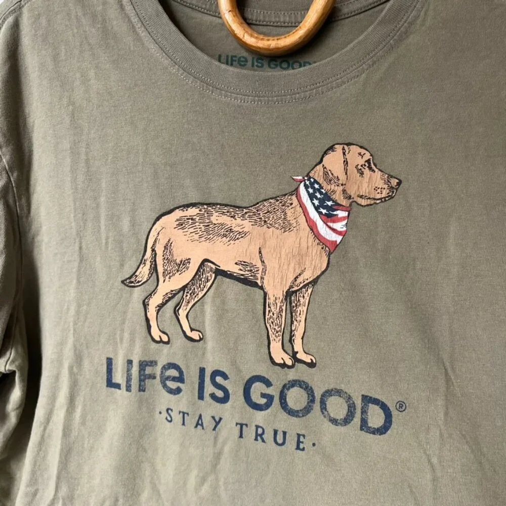 Life Is Good Army Green Golden Retriever Crusher T-shirt Men's Medium
